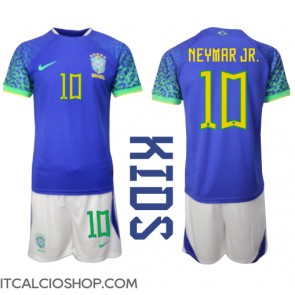 Brasile Neymar Jr #10 Seconda Maglia Bambino Mondiali 2022 Manica Corta (+ Pantaloni corti)
